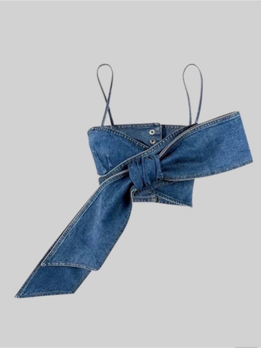 Denim Bow Knot Crop Top - Blue size Small